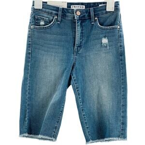 FRAYED JEANS sz 00 24 blue jean distressed frayed hem biker denim shorts NWT B39